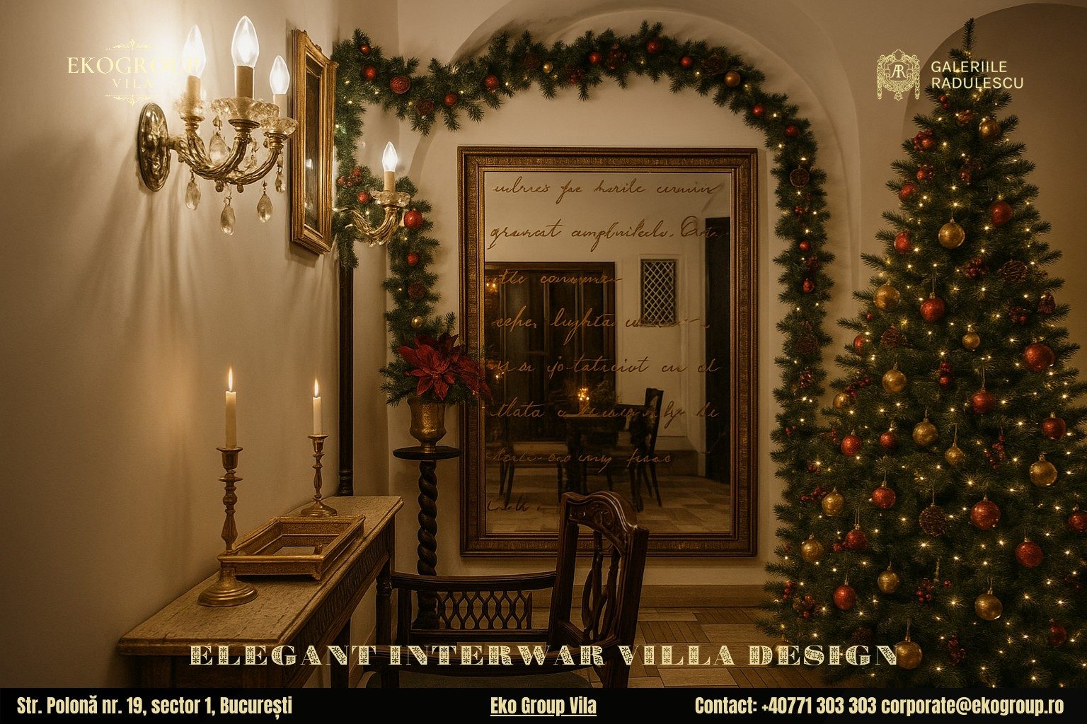 Decoratiuni de Craciun în stil interbelic: Eleganța nobiliară a Eko Group Vila în atmosfera Crăciunului anilor ’30